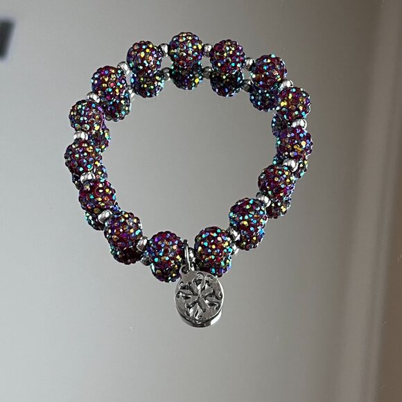 Rustic Cuff Metal Stainless Steel Shambala Beaded Stretch Bracelet Multicolor - Picture 3 of 3